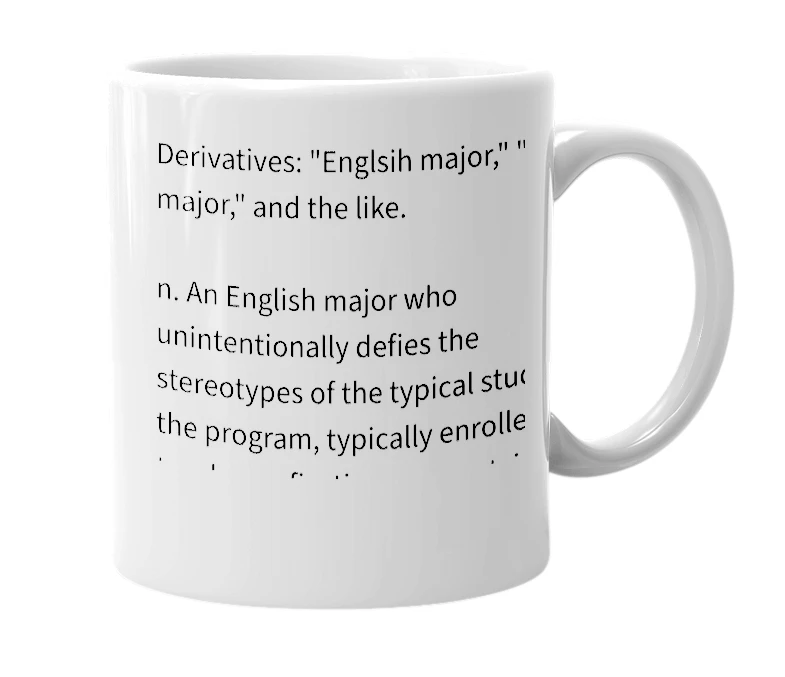 White mug with the definition of 'Egnlish major'