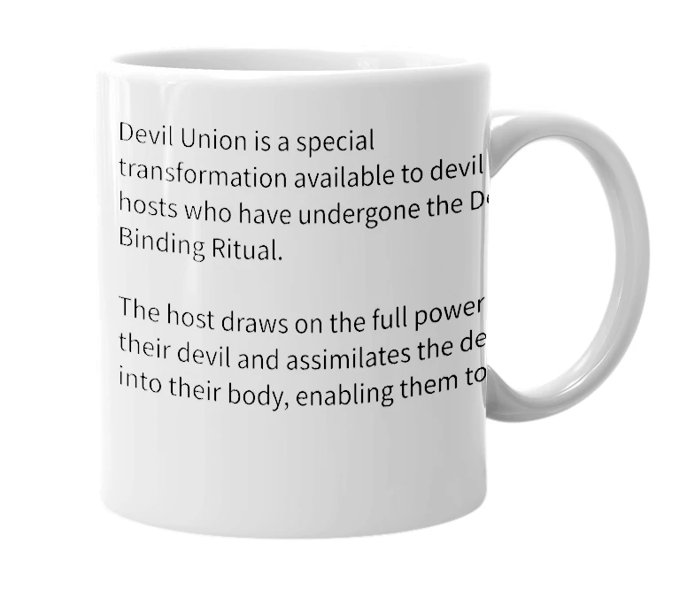 White mug with the definition of 'Devil Union'