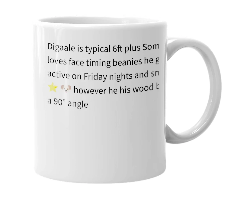 White mug with the definition of 'digaale'