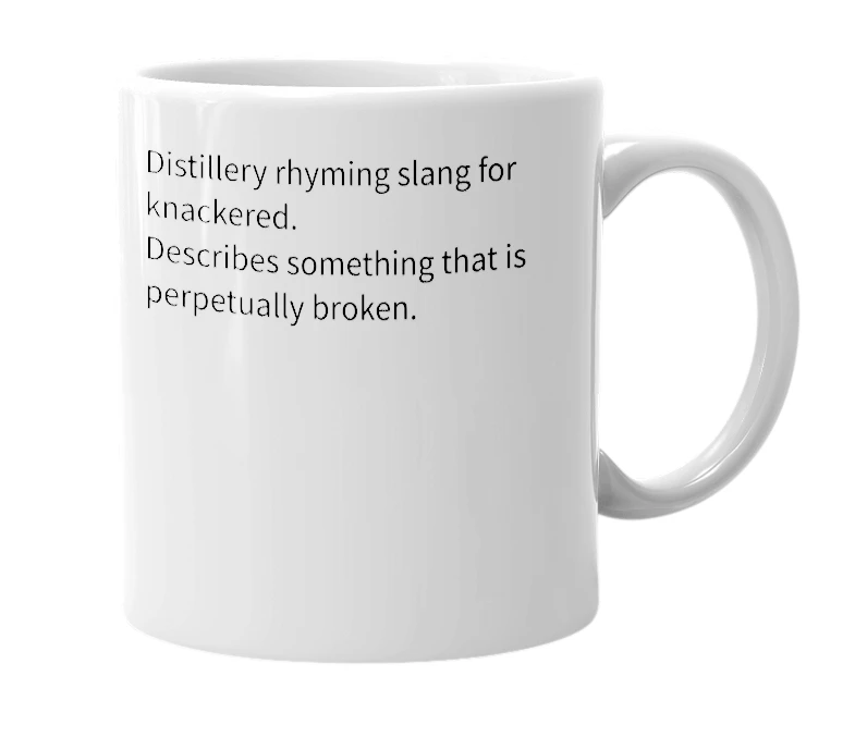 White mug with the definition of 'Bodega Stackered'