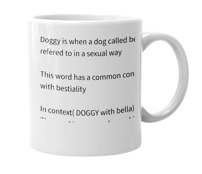 White mug with the definition of 'Doggy'