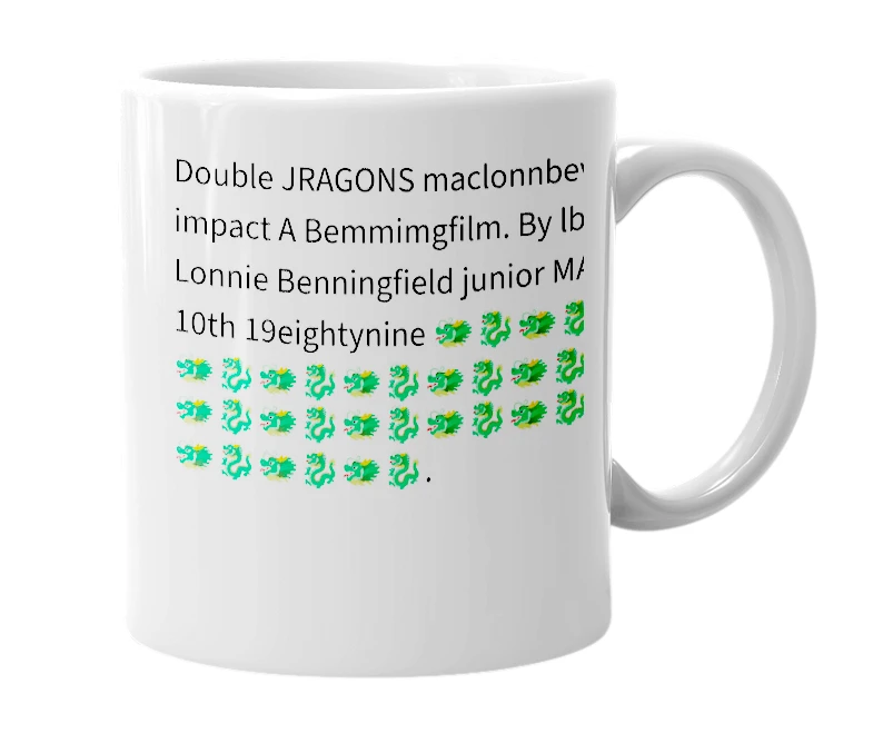 White mug with the definition of 'DouBJraGs maCLonnBeveLimpact'