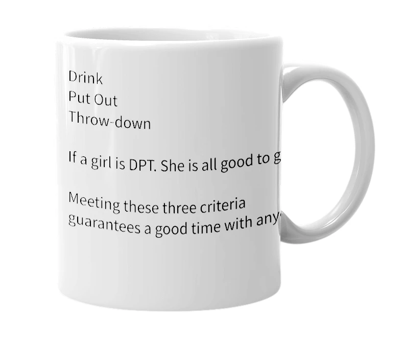 White mug with the definition of 'DPT'