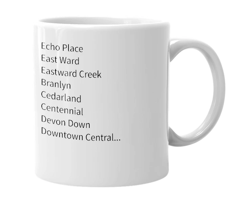 White mug with the definition of 'Brantford Neighborhoods'