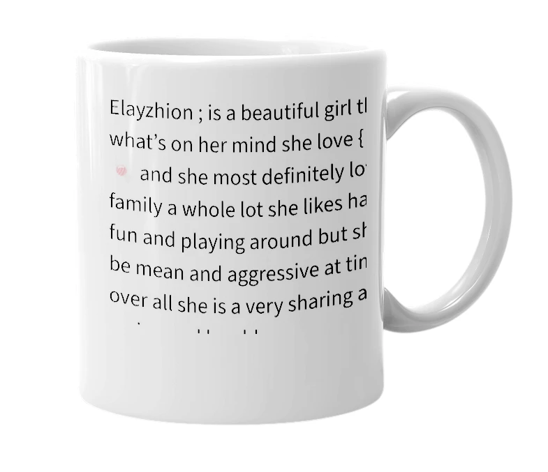 White mug with the definition of 'elayzhion'