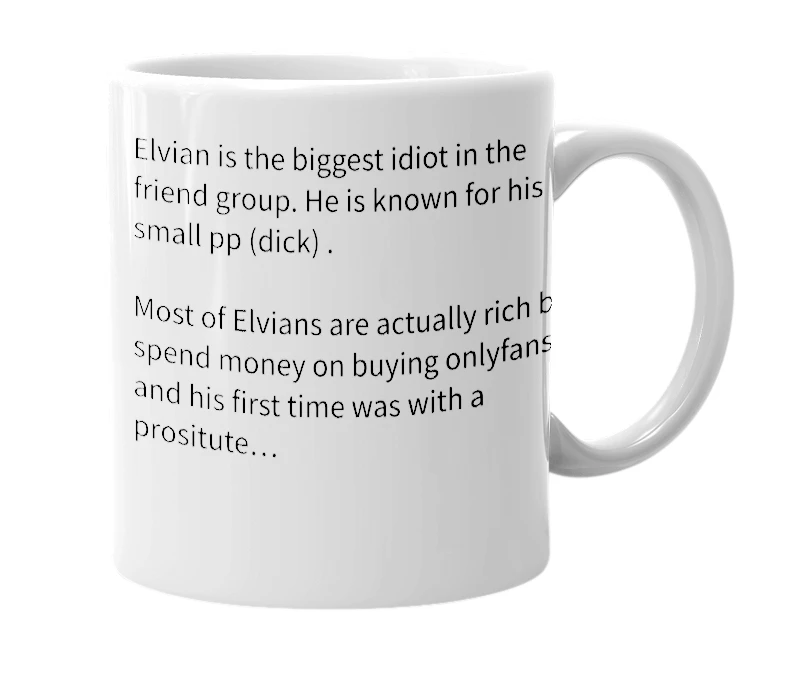 White mug with the definition of 'elvian'