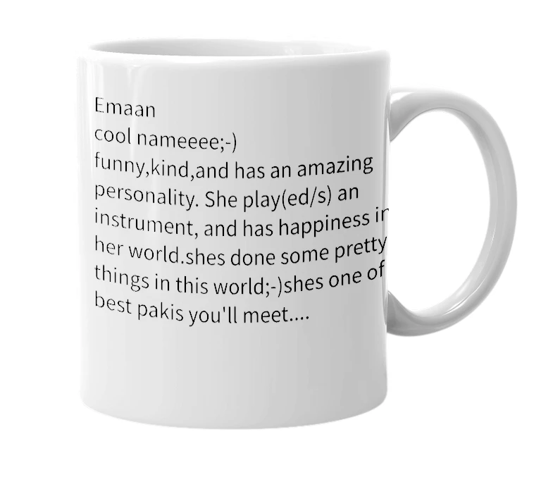 White mug with the definition of 'Emaan'