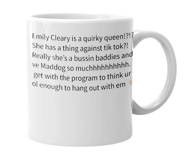 White mug with the definition of 'Emily Cleary'