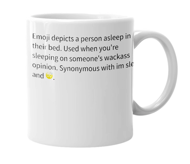 White mug with the definition of '🛌'