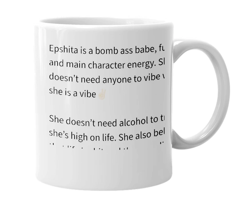 White mug with the definition of 'Epshita'