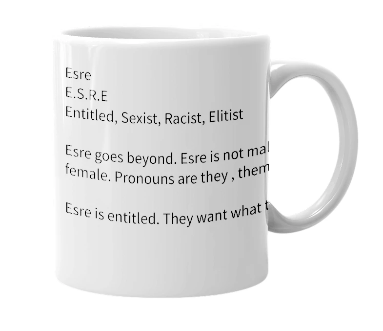 White mug with the definition of 'Esre'