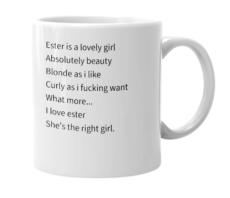 White mug with the definition of 'Ester'