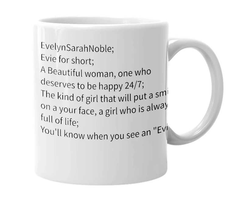 White mug with the definition of 'EvelynSarahNoble'