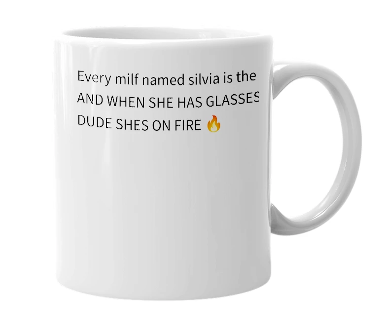 White mug with the definition of 'Silvia'