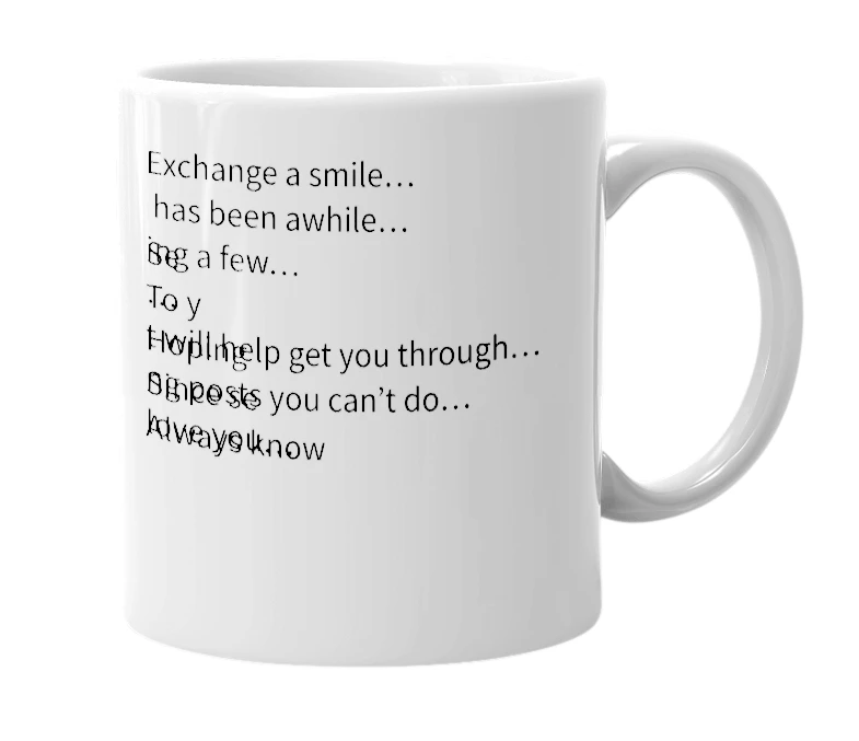 White mug with the definition of 'Smile'