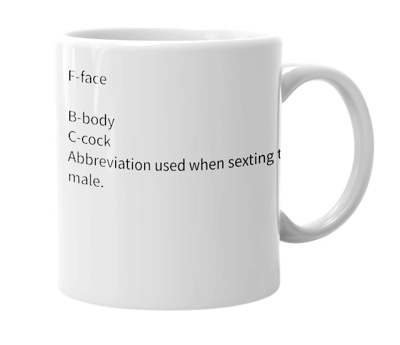 White mug with the definition of 'Fbc'