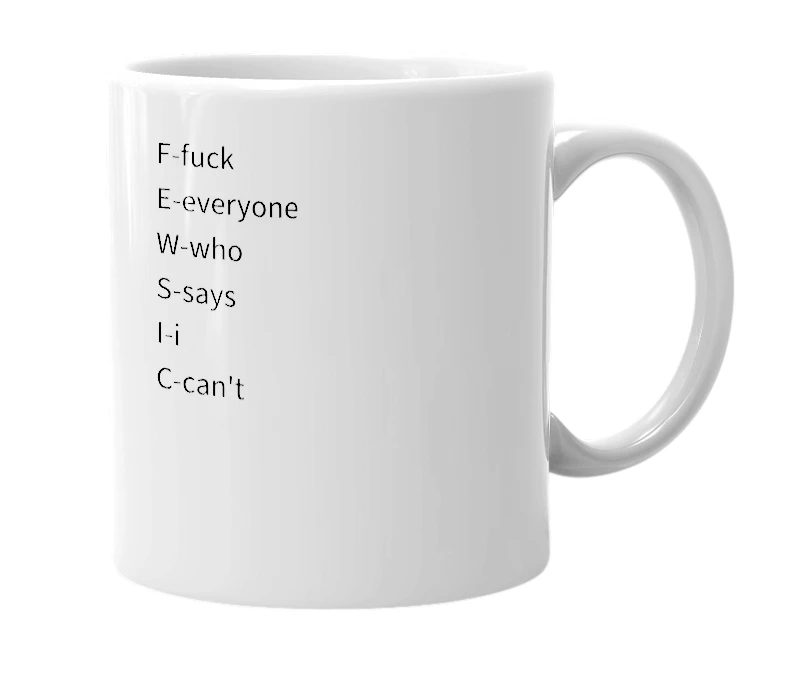 White mug with the definition of 'fewsic'
