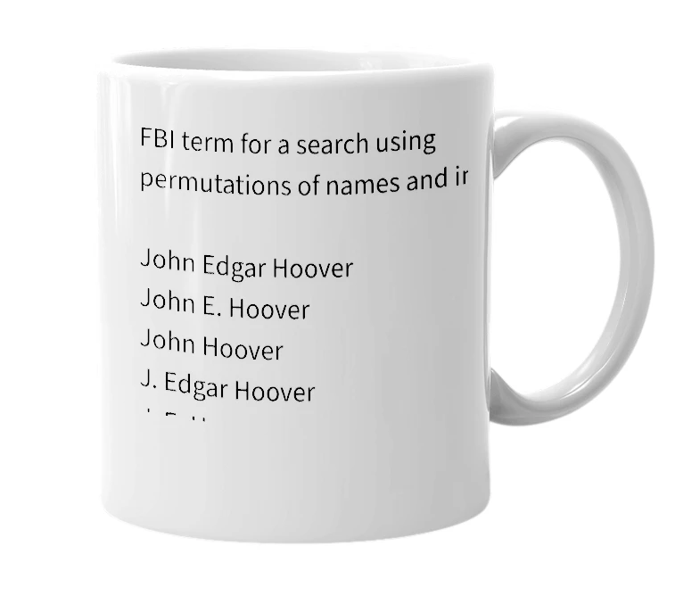 White mug with the definition of '6-way search'