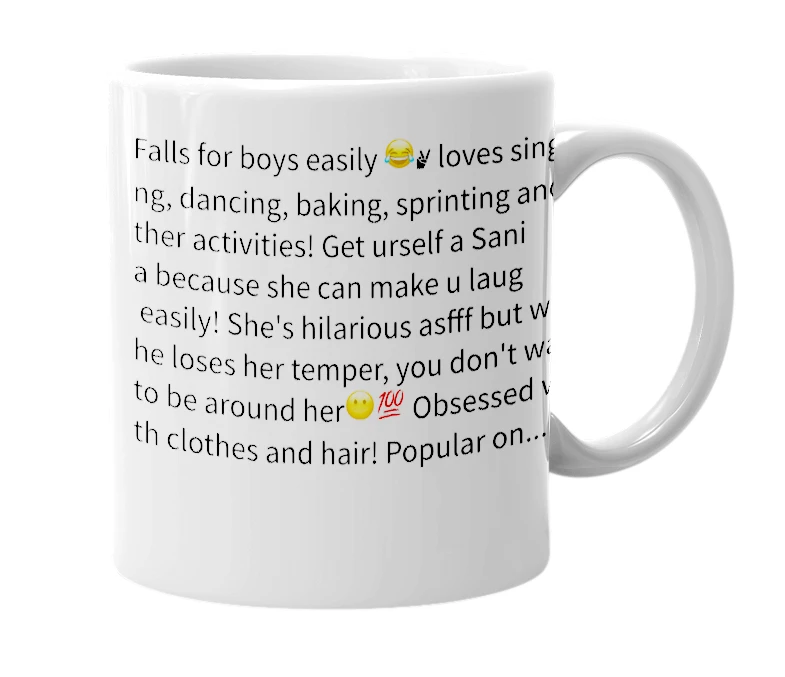 White mug with the definition of 'Sanita'
