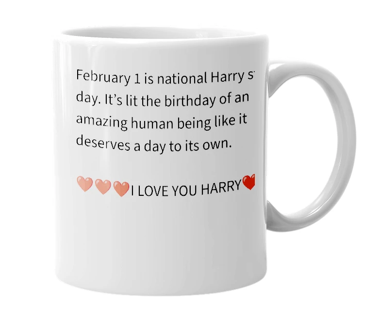 White mug with the definition of 'National Harry styles day'