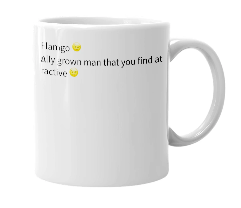White mug with the definition of 'flamgo 😉'