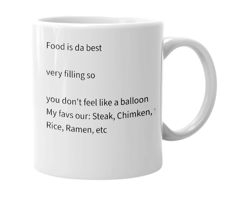 White mug with the definition of 'Food'