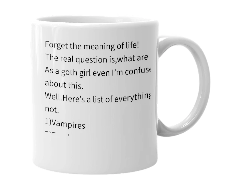 White mug with the definition of 'Goth'