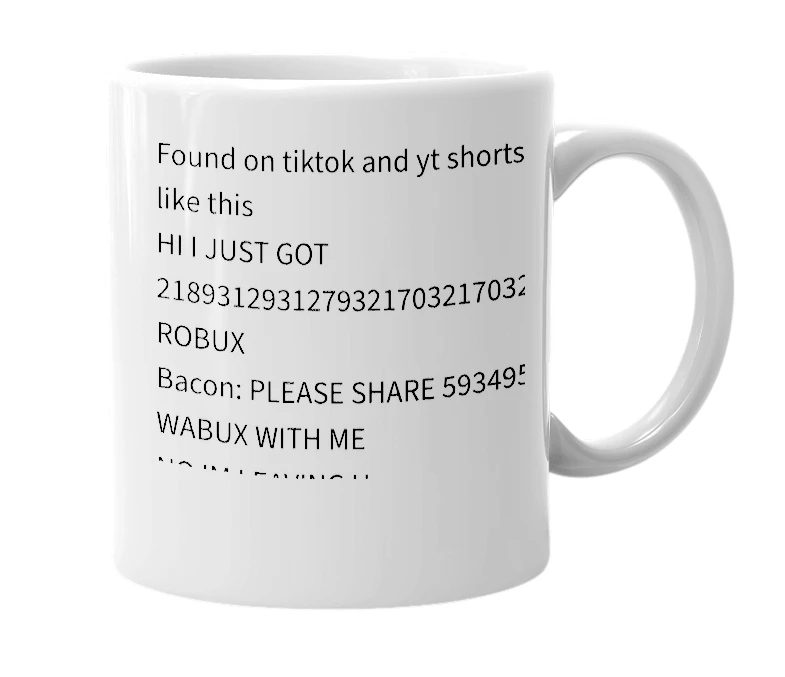 White mug with the definition of 'roblox stories'