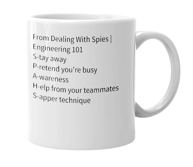 White mug with the definition of 'SPAHS'