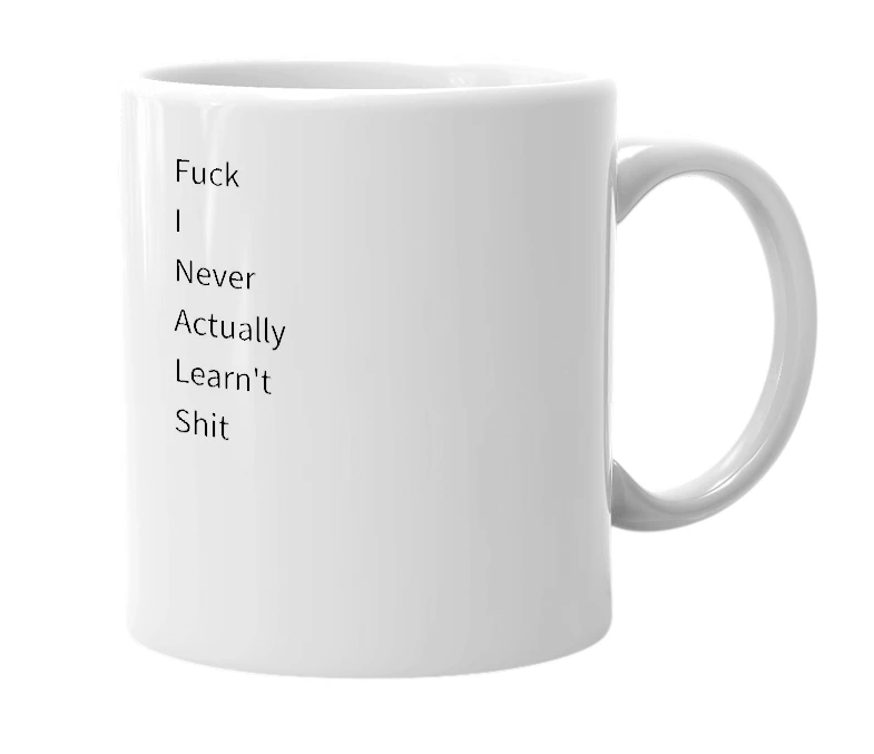White mug with the definition of 'Finals'