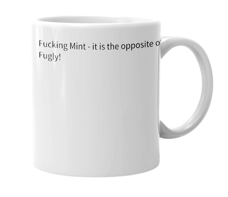White mug with the definition of 'Fmint'