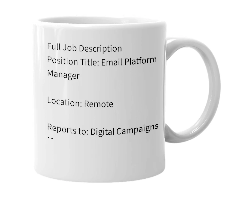 White mug with the definition of 'Email Platform Manager'