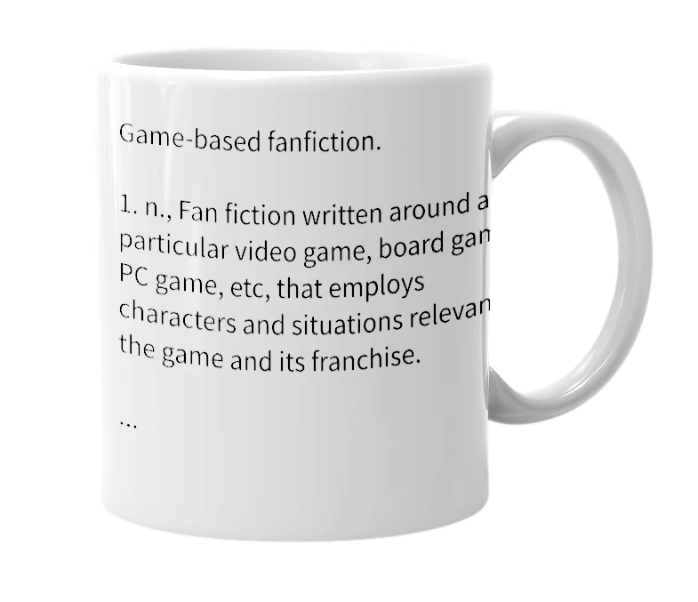 White mug with the definition of 'gamefic'