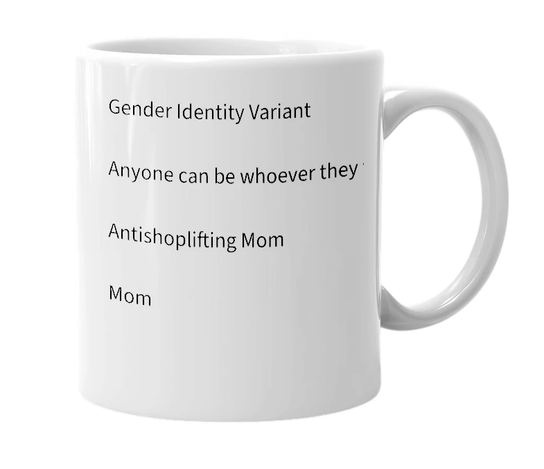 White mug with the definition of 'Family Identities'