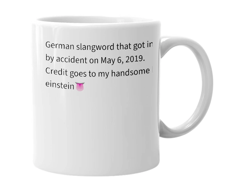 White mug with the definition of 'auf ehrenbrosis'