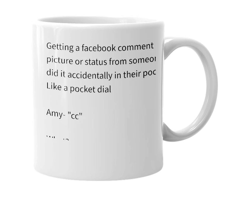 White mug with the definition of 'pocket commented'