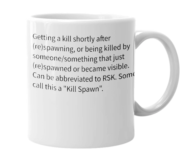 White mug with the definition of 'Reverse Spawn Kill'