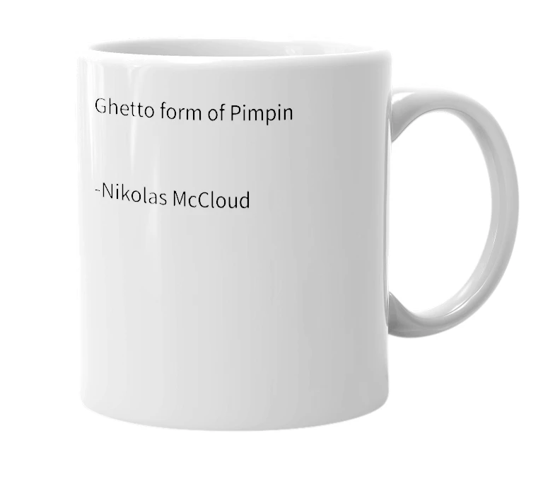White mug with the definition of 'Pzimpin'