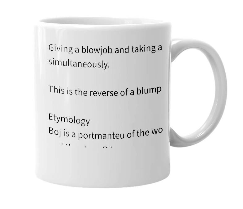 White mug with the definition of 'Boj/ BOJ'