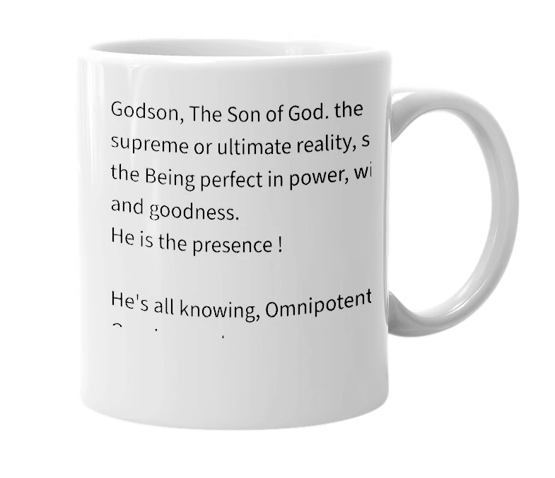 White mug with the definition of 'Godson'