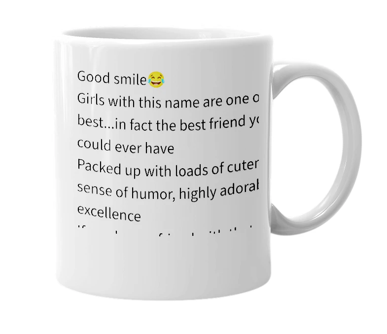 White mug with the definition of 'Sushmita'