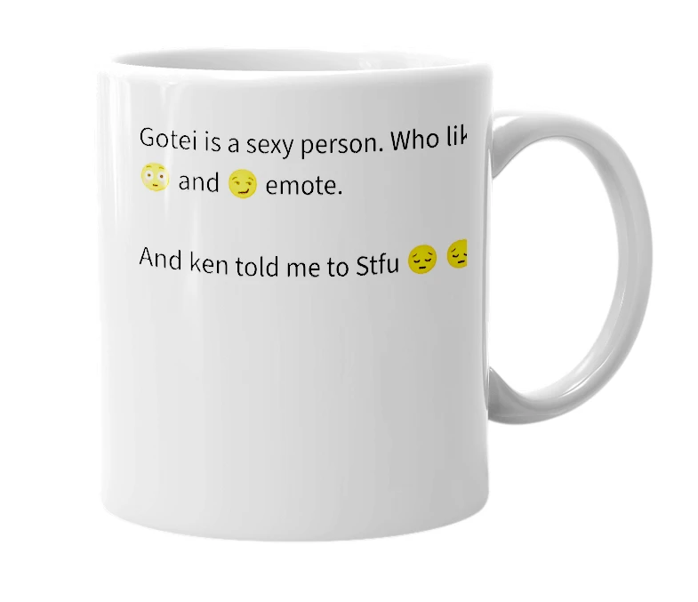 White mug with the definition of 'gotei'