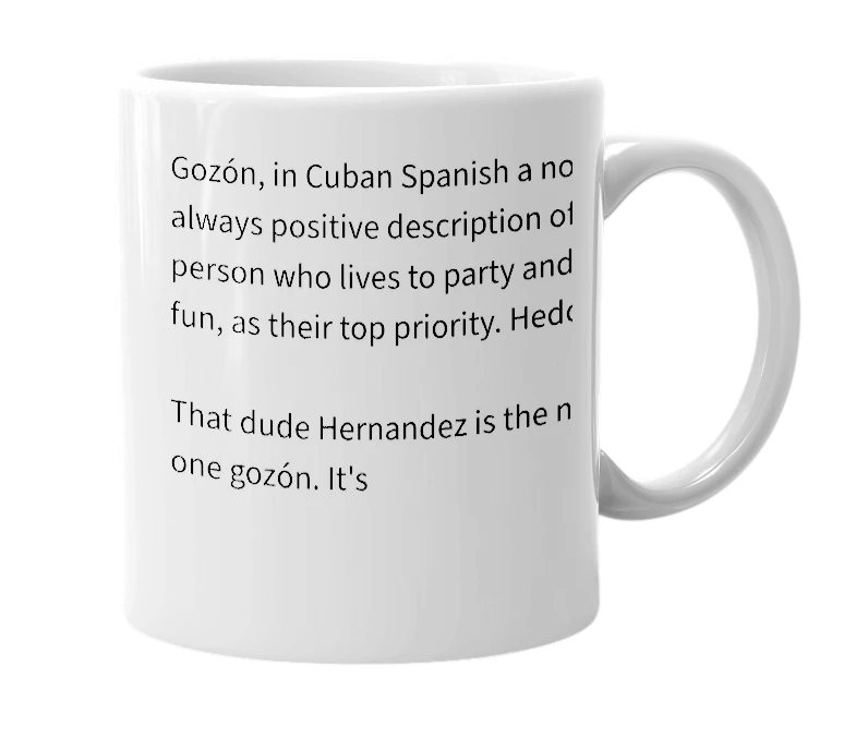 White mug with the definition of 'gozon'