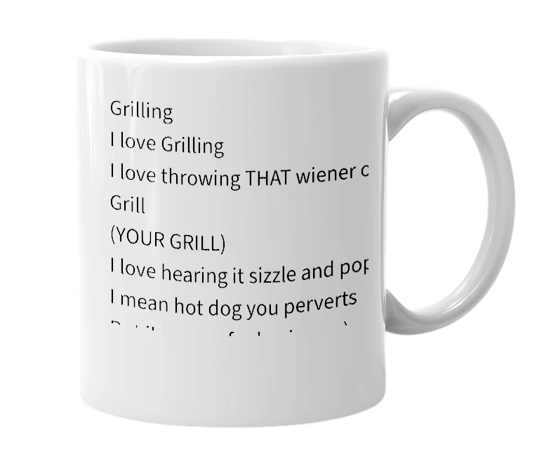 White mug with the definition of 'Grilling'