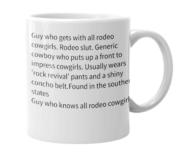 White mug with the definition of 'Concho cowboy'