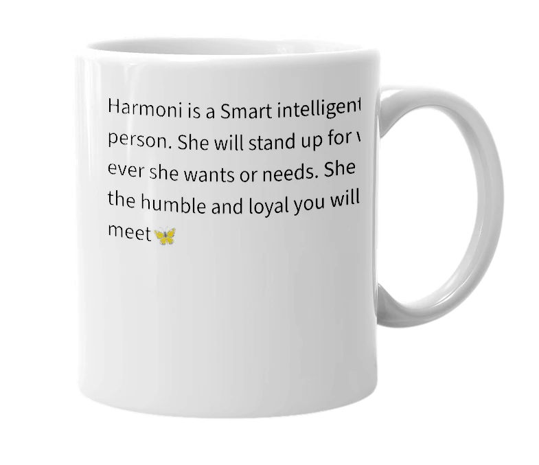 White mug with the definition of 'HARMONI'