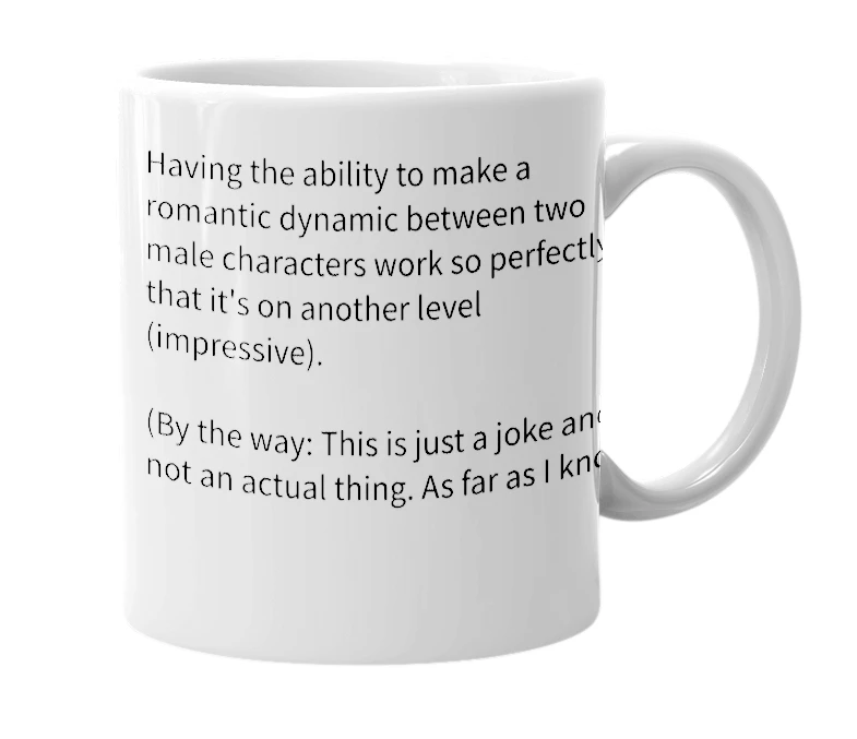 White mug with the definition of 'Bromantical Genius'