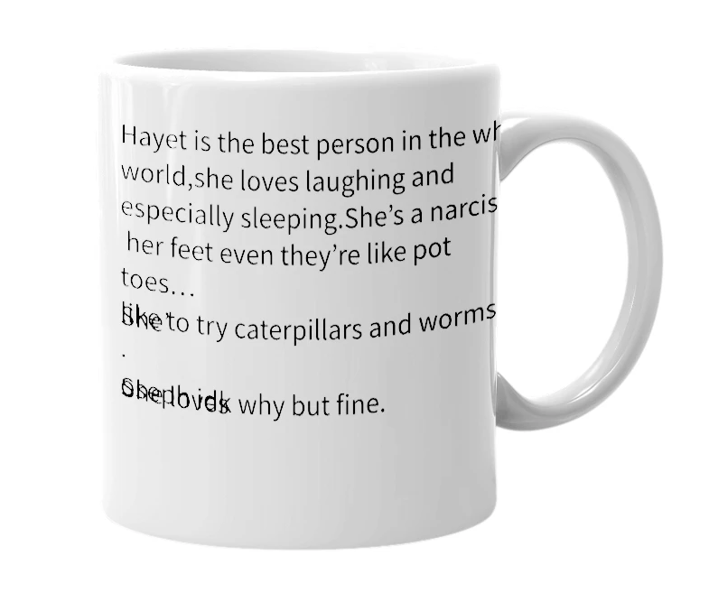 White mug with the definition of 'Hayet'
