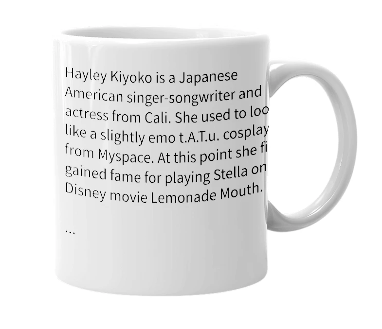 White mug with the definition of 'hayley kiyoko'