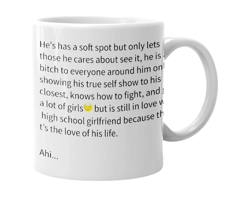 White mug with the definition of 'Ahiram'